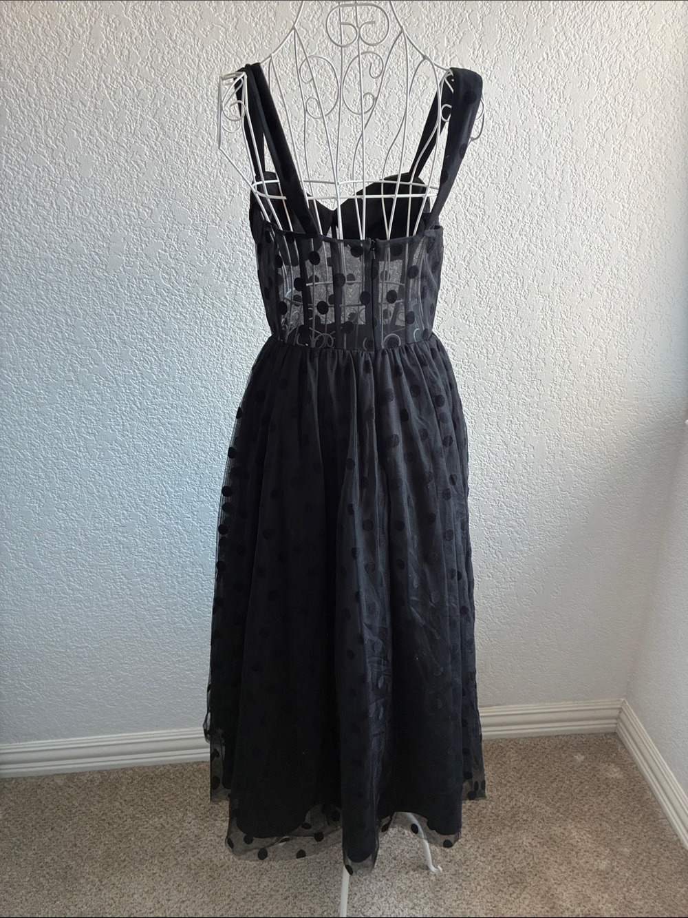 Ieena for Mac Duggal Polka Dot Tulle A-Line Midi Dress Black 4 - Picture 7 of 11